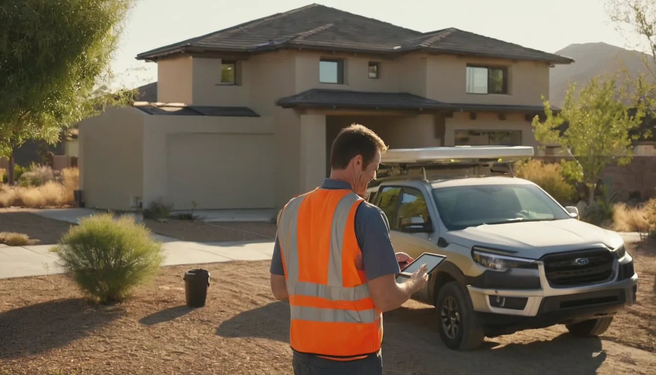 A friendly septic provider reviewing a system with a homeowner in a Perris yard